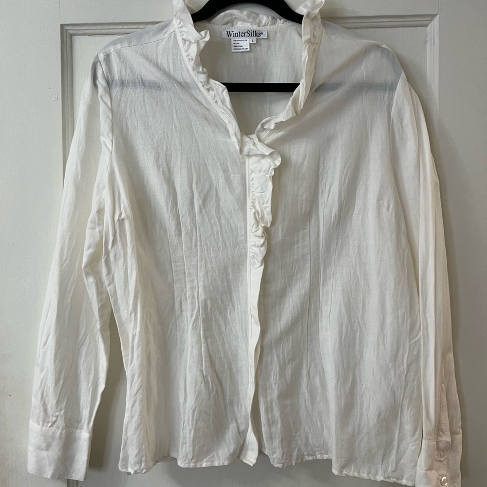 WinterSilks Women's Cream Ruffle Blouse